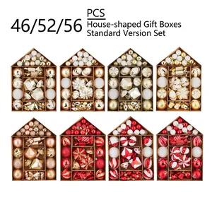 Plastic Christmas Ball Ornaments House Gift Box Hand Painted Glitter Xmas Tree Hanging Decorations For Holiday Home Party Decor