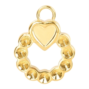 Golden heart charm pendant with textured circular frame made of durable stainless steel