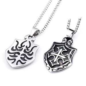 Shield Cross Pendant Necklace Stainless Steel Retro Gothic Punk Totem Skull Jewelry For Men Vintage Style