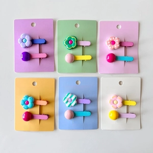Flower And Round Bead Hair Clips Plastic Resin Candy Color Korean Style For Kids Girls Sweet Daily Hairpieces