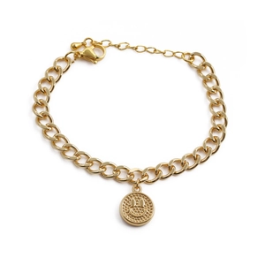 Golden Cuban link bracelet featuring a zircon smiley face charm with an adjustable clasp