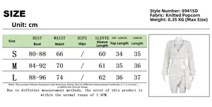 Detailed size guide for the knit crop top and skirt set with sleeve and length specs