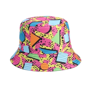 Reversible bucket hat with vibrant geometric patterns for summer outdoor sun protection
