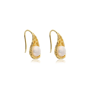 Vintage nest design freshwater pearl earrings with 18k gold plated silver hooks
