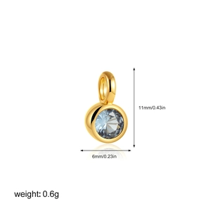 Detailed 6mm round blue zircon 18K gold pendant with size and weight measurements