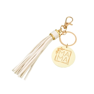 Stylish PU leather tassel keychain with gold MAMA engraved wooden charm for bags