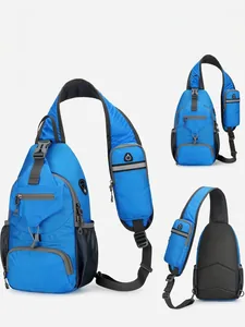 Royal blue lightweight outdoor nylon waist bag with adjustable straps and multiple pockets