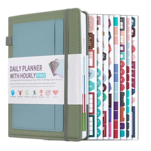 Undated Daily Planner Hourly Schedule Notebook PU Leather Cover Self Filling Time Management Productivity Organizer Office