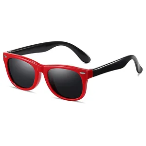 Classic red and black TR silicone polarized sunglasses for kids with silver rivets