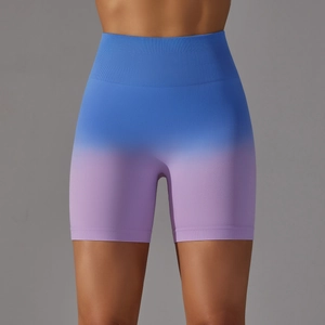Detailed macro view of the seamless ribbed high waistband with ombre gradient compression fabric