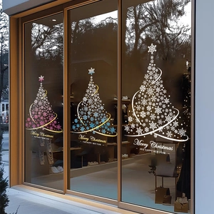 Christmas Tree Snowflake Window Stickers PVC Static Cling Double Sided Waterproof Shop Glass Door Festive Party Decor