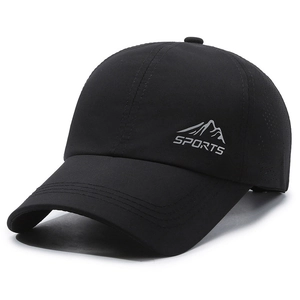 Black outdoor sports baseball cap with breathable laser-cut side mesh and sports logo