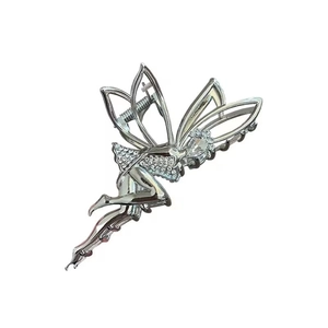 Silver metal angel hair claw clip with rhinestones shown on a clean white background