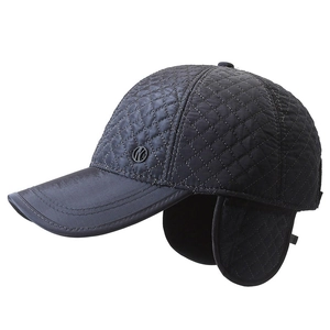Navy winter baseball cap for men with ear flaps and quilted diamond pattern