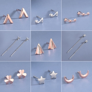 Collection of S925 silver moon and star stud earrings in various geometric designs