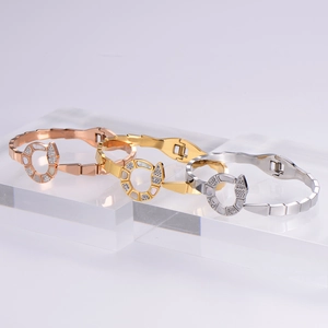 Elegant Snake Scale Bangle 316L Stainless Steel With Mother Of Artificial Pearl And Rhinestones Open Hinged Bracelet For Women