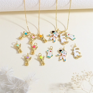 Astronaut Spaceman Charms Pendants Copper Gold Plated Enamel Zirconia DIY Jewelry Making Accessories Handcrafted Cute