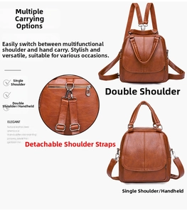 Mochila de cuero marrón para mujer con correas desmontables y varios modos de transporte