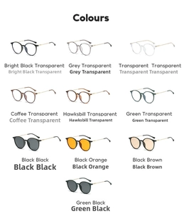 Collection of ten vintage round frame sunglasses with metal temples in various color options