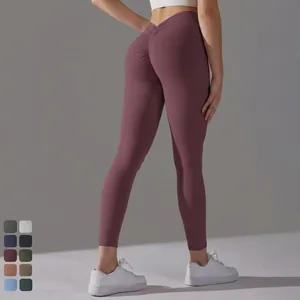 Pantalon de Yoga Femme Taille Haute Effet Push Up Leggings de Sport Sans Couture Respirant Collants de Fitness Musculation