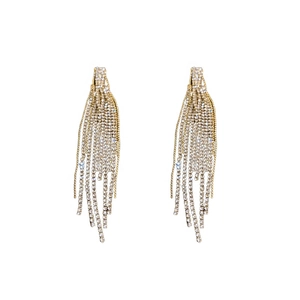 Elegant long geometric silver tassel earrings with sparkling rhinestones for women