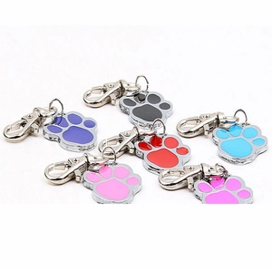 Zinc alloy pet ID tags in paw shape with six vibrant colors and lobster clasps