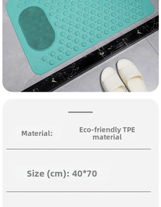 Detail of mint green TPE non-slip shower mat with foot massage zone and 40x70cm size