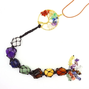 Seven chakra tree of life car hanging ornament with natural tumbled stones for yoga decor