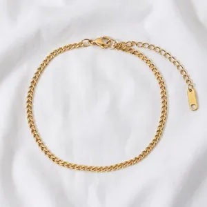 Anklet 18K Gold Plated Stainless Steel Snake Chain Cuban Link Artificial Pearl Cross Charm Retro Minimalist Jewelry For Women
