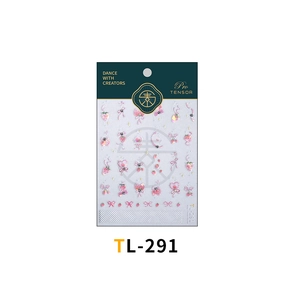 Detail of TL-291 nail art stickers with strawberries, pink bows and small rhinestones
