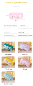 Detailed size chart and multi-color options of cartoon large capacity pencil cases