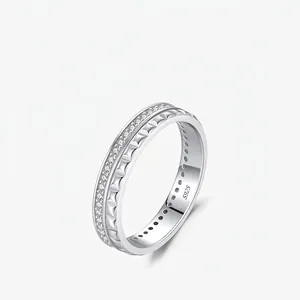 925 Sterling Silver Ring Micro Pave Zirconia Geometric Pyramid Rivet Fashion Stacking Finger Jewelry For Women