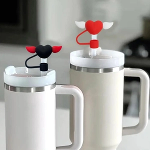 Silicone wing heart straw covers for 10mm straws in red and black wing designs