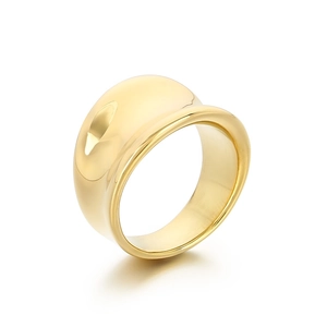 Polished chunky 18K gold plated stainless steel dome ring with a smooth mirror finish
