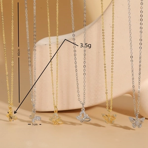 Luxury butterfly zircon pendant necklace set in gold and silver plating finish
