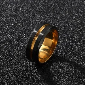 Stainless Steel Ring For Men Bicolor Brushed Matte Finish Grooved Center Polished Band Punk Fashion Jewelry Gift