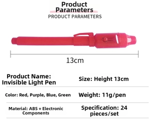Detail specifications of invisible ink pen with LED UV light and dimension markings