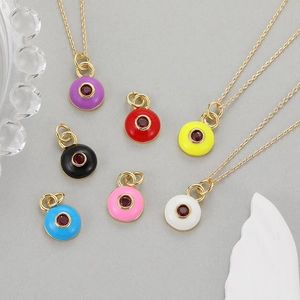 14k gold plated evil eye charms with colorful enamel and red stone inlay for jewelry DIY