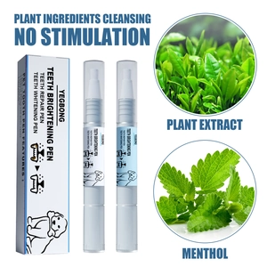 Macro view of pet dental cleaning pen kit with botanical extracts for plaque removal