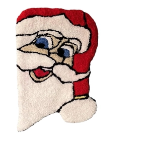 Cartoon Santa Claus tufted cashmere bathroom rug, red non-slip festive floor mat