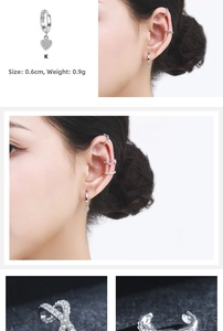 Detail of S925 silver heart earring with micro-pave crystals and measurements
