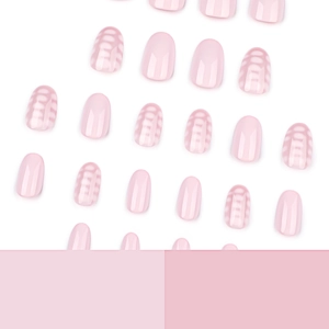 Short round light pink press on nails with wave texture and glossy finish