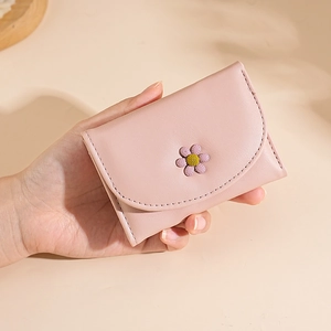 Small Daisy Wallet Women Compact Tri Fold PU Leather Card Holder Cute Macaron Color Mini Purse For Girls