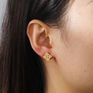 Minimalist gold stainless steel cut-out witch knot double stud earrings for women