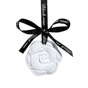 White rose shaped plaster aroma stone diffuser with black ribbon for closet hanging