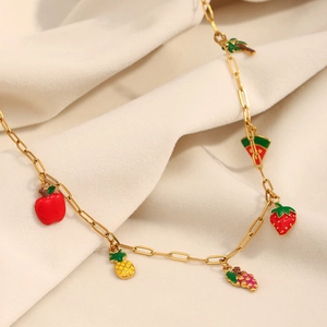Bracelet de cheville en acier inoxydable doré 18K avec breloques de fruits colorés