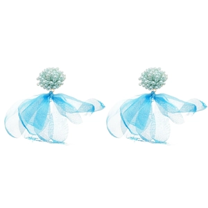 Elegant silver needle fabric flower earrings in sky blue mesh for women summer jewelry