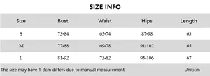 Detailed size guide table for women's strapless bodycon dress showing cm measurements