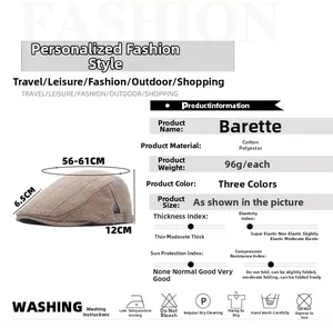 Detailed size chart for grey herringbone beret showing adjustable 56-61cm circumference