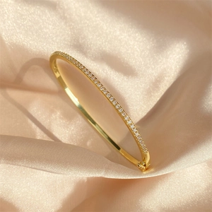 Zirkon Dünner Armreif Messing Gold Silber Plattiert Reihe Mikrobesetzt Minimalistischer Schmuck Damen